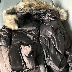 Marc New York brown puffer coat with raccoon trim hood